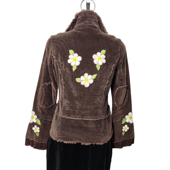 Lady Dutch high society Luxury brown cordoroy embroidered jacket size S - Picture 4 of 10